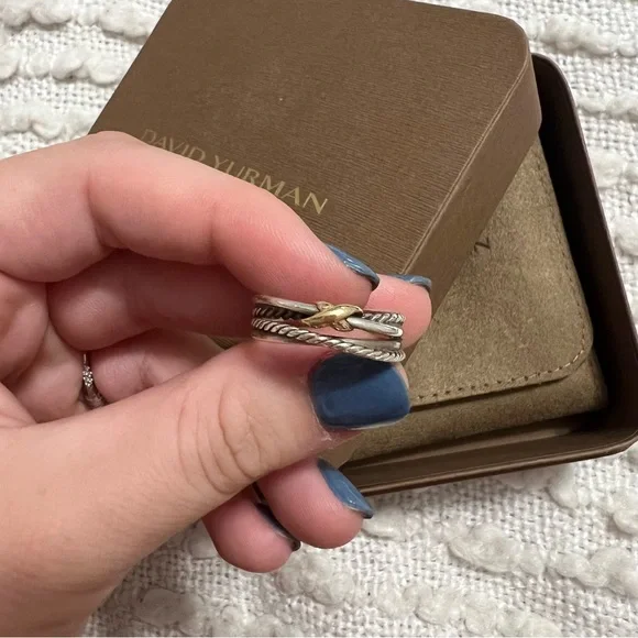 David Yurman X Crossover Band Ring in Sterling Silver with 18K Yellow Gold,  6mm